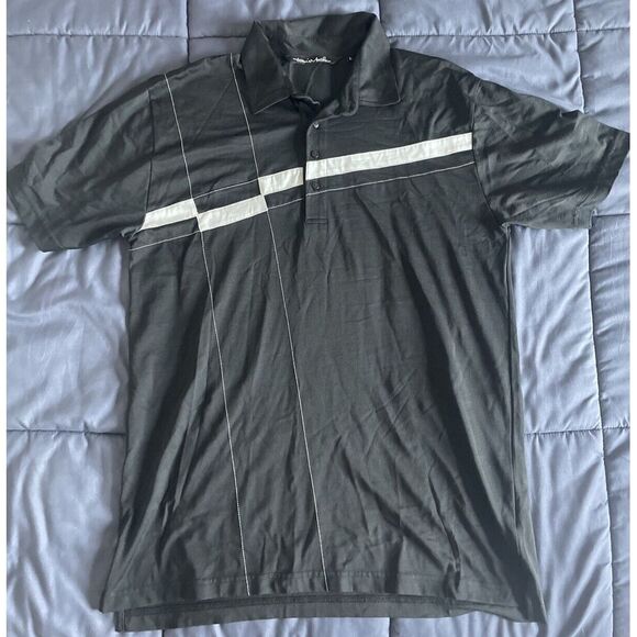 Travis Mathew Striped Print Golf Polo Performance Shirt Men's Large Black - Picture 3 of 7
